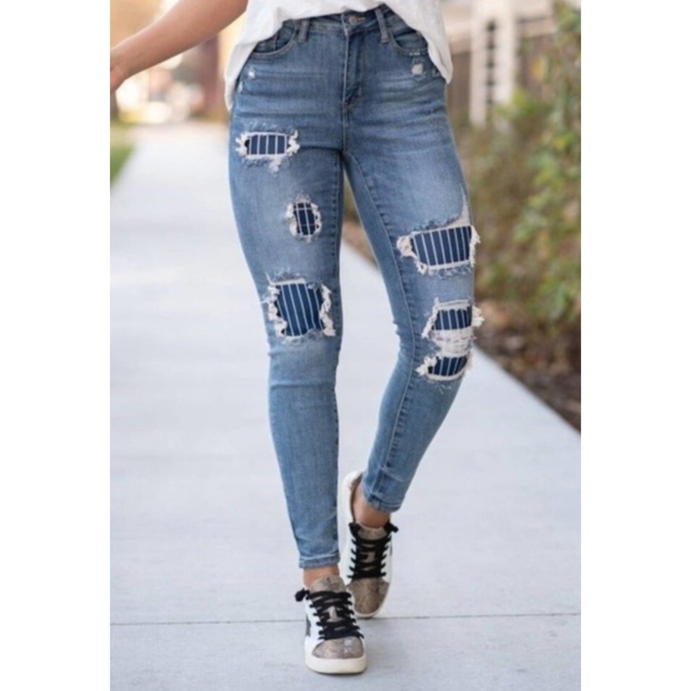Judy Blue High Rise Pinstripe Skinny Jeans 14W JB88181